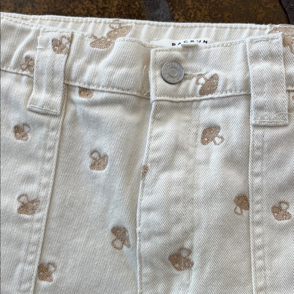 PacSun Cream Embroidered Mushroom Print High Waisted Denim Shorts - Picture 8 of 16